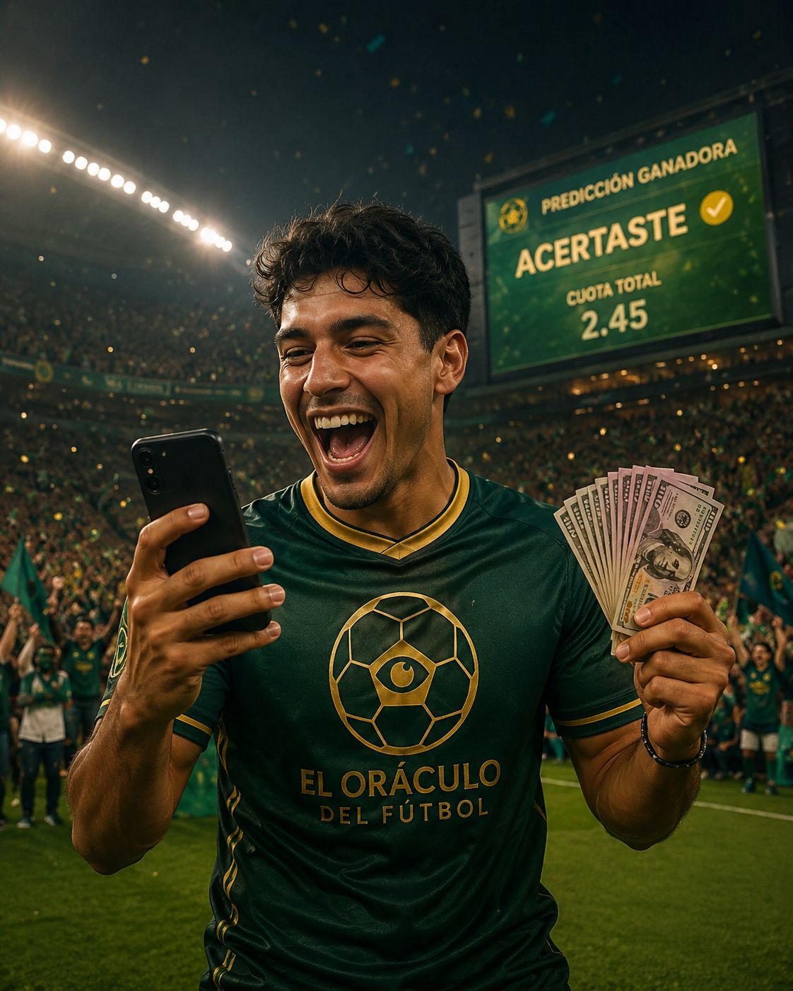 Miembro celebrando una predicción ganadora