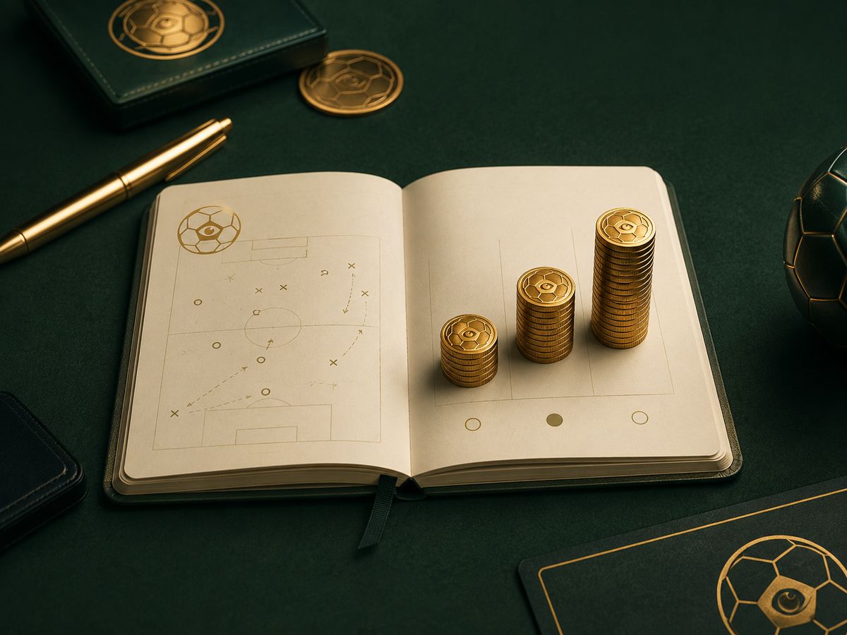 Cuaderno de apuestas con monedas apiladas